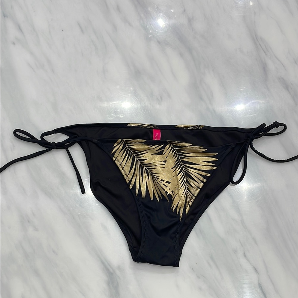 NWOT. Black Bikini Bottom with Gold Leaf Design - Picture 6 of 9